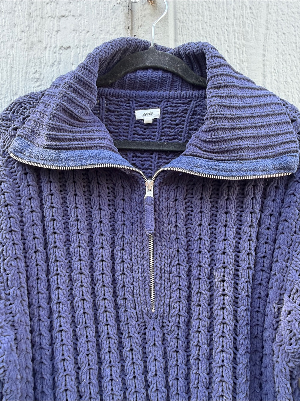 Aerie Navy Half-Zip Cable Knit Chunky Sweater Size: M - Picture 5 of 9